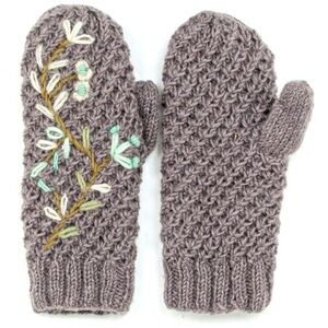 Lost Horizons - Naomi Mittens Wool Hand Knit Embroidered Fleece Lined Mittenss